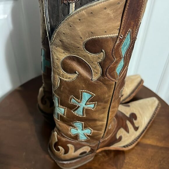 🔥Custom Soft Leather Stitched Western Pecos Bill Cowgirl Boots Wood Soles Sz 5 - Picture 6 of 13